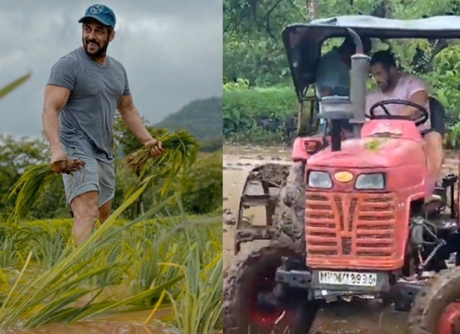 ट्याक्टर चलाउँदै सलमान खान  (भिडियो)