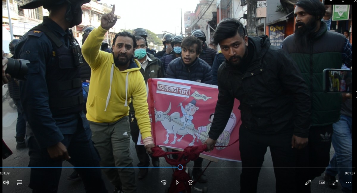 पोखरामा युवा विधार्थीले  गराए  प्रम ओली र राष्ट्रपतिलाई वयलगाडामा सयर