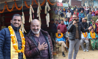 गठबन्धनका उम्मेदवारलाई भोट माग्दै गायक चेतन र 'दारी बाजे' सिन्धुपाल्चोकमा